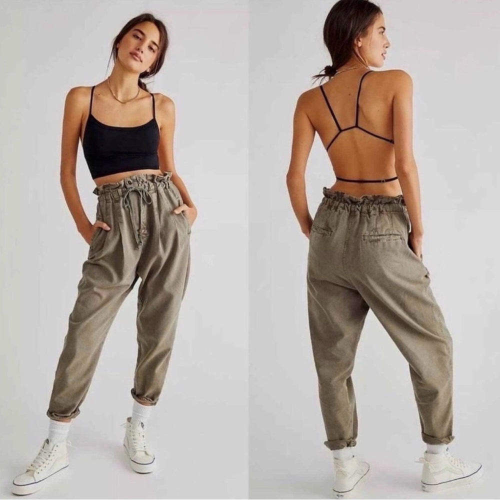Free People ‘Margate’ pleated trouser paperbag tie waist pants size M